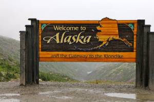 First crossing into Alaska on the road to Skagway.